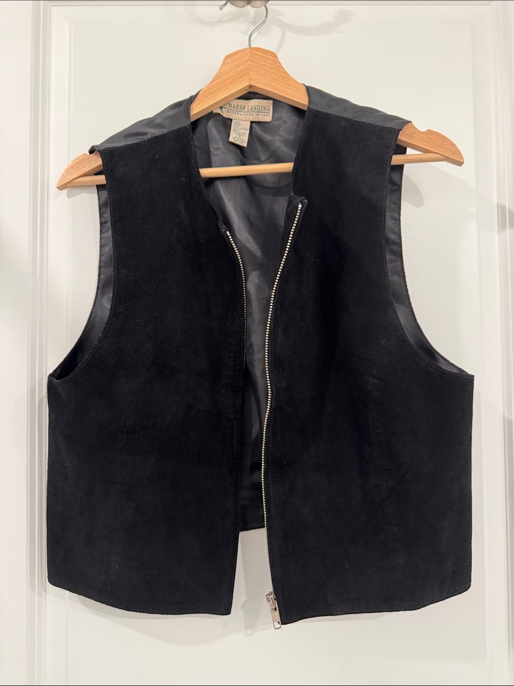 Vintage Marsh Landing Black Suede Zip Front Vest